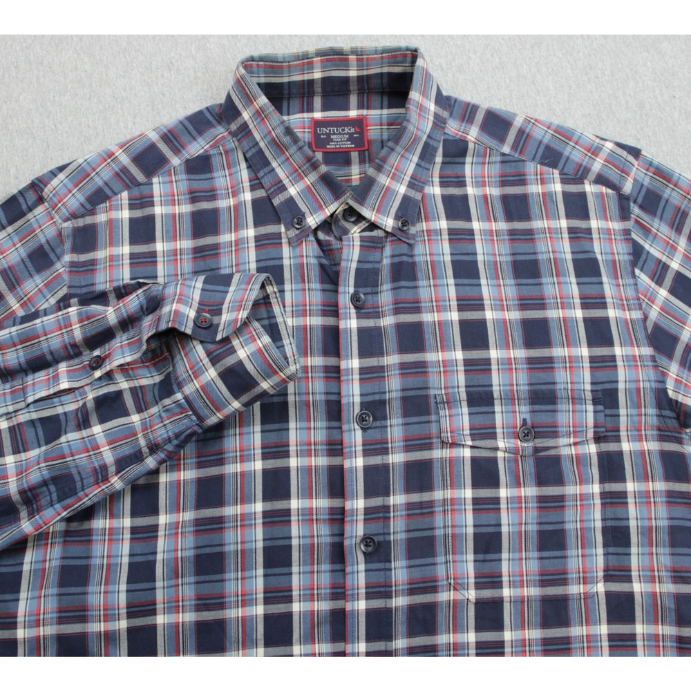 UNTUCKIT Shirt Mens Medium‎ Plaid 100% Cotton Slim Fit Button Down Long Sleeve